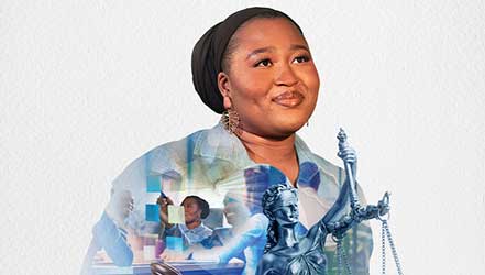 Graphic image of a black female student with images of different professions